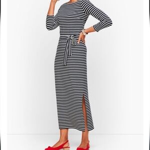 TALBOTS Blue Striped Jersey Maxi Dress Size Med Petite